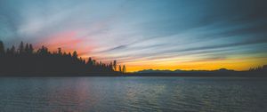Превью обои море, закат, деревья, берег