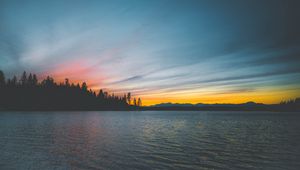 Превью обои море, закат, деревья, берег