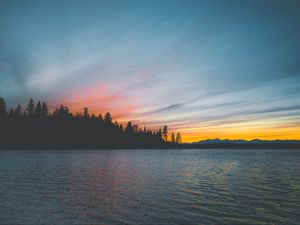 Превью обои море, закат, деревья, берег