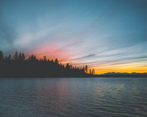 Превью обои море, закат, деревья, берег