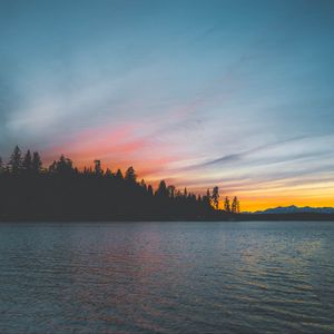 Превью обои море, закат, деревья, берег