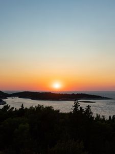 Превью обои море, закат, горизонт, остров, пейзаж, природа