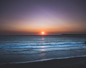 Превью обои море, закат, горизонт, небо, берег