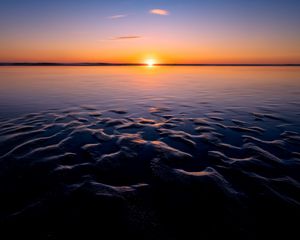 Превью обои море, закат, горизонт, темный, природа