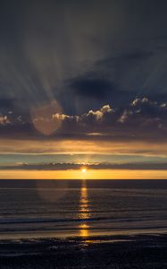 Превью обои море, закат, горизонт, небо, вода, облака