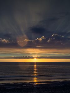 Превью обои море, закат, горизонт, небо, вода, облака