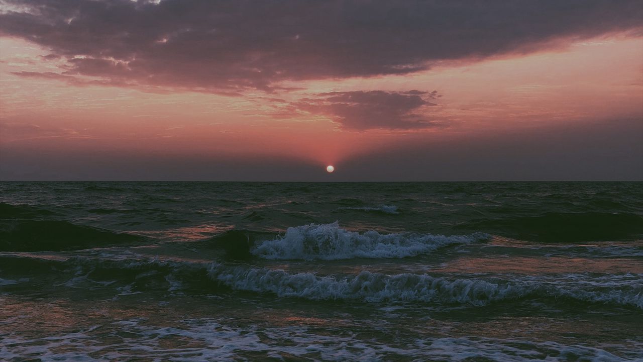 Обои море, закат, прилив, горизонт