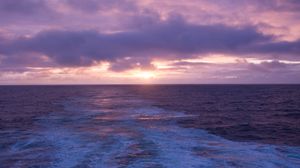 Превью обои море, закат, волны, вода, солнце, горизонт