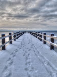 Превью обои море, зима, мост, пейзаж