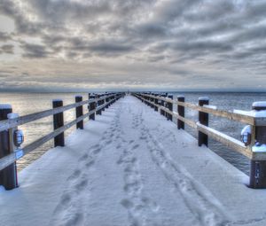 Превью обои море, зима, мост, пейзаж