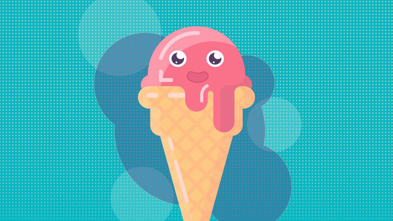 Обои мороженое, рожок, забавный, лицо, тающий, розовый