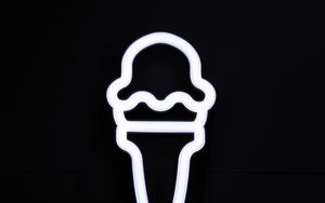 Превью обои мороженое, символ, неон, минимализм, черный