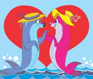 Превью обои морские котики, пара, любовь, сердце, арт