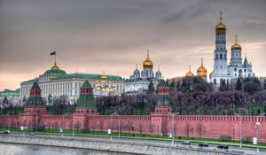 Превью обои москва, кремль, кремлёвская стена, набережная, церковь, храм, столица