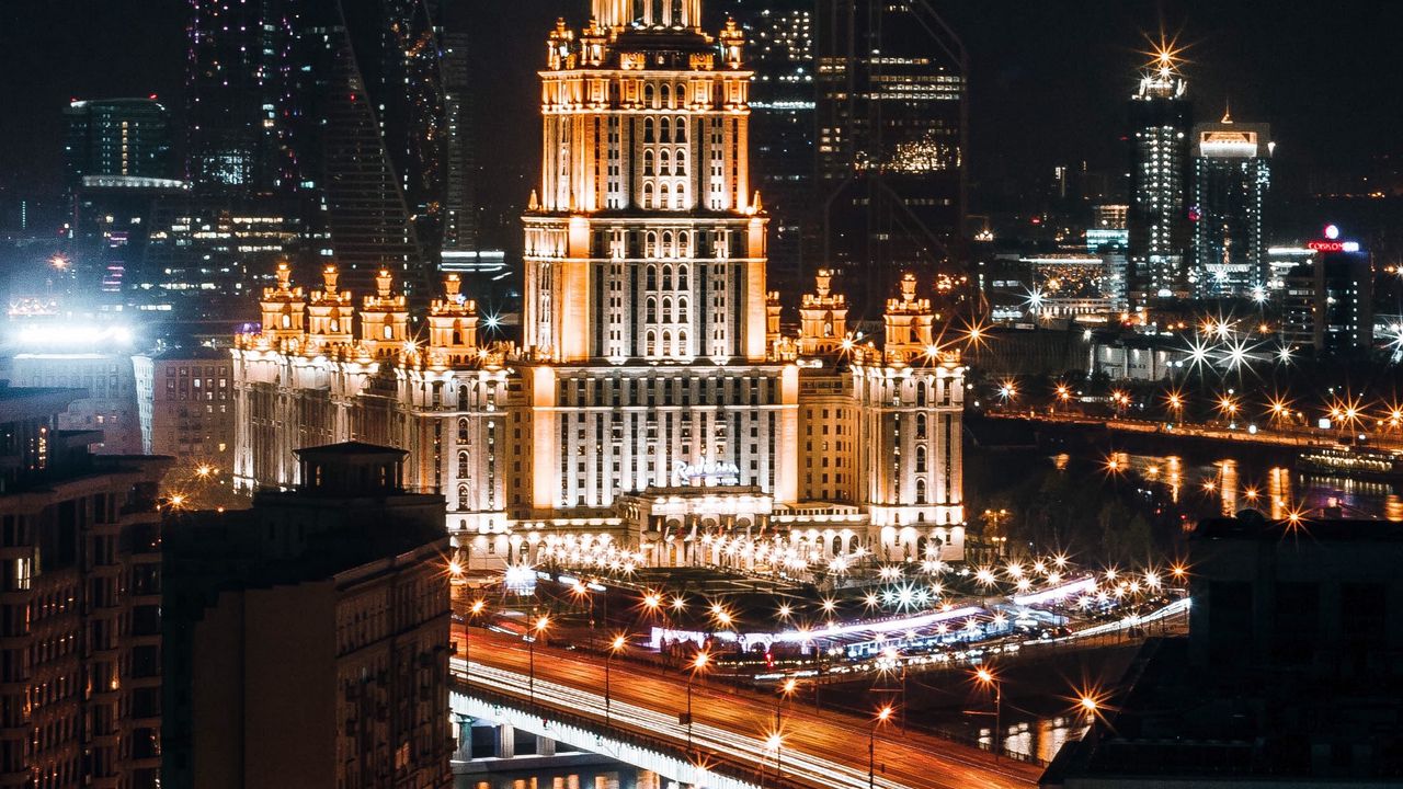 Ночная Москва Москоу Сити МГУ