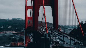 Превью обои мост, архитектура, движение, туман, город