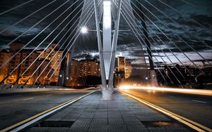 Превью обои мост, архитектура, конструкция, огни, город, ночь