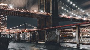 Превью обои мост, архитектура, подсветка, ночной город, нью-йорк, сша