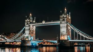 Превью обои мост, архитектура, река, ночной город, лондон