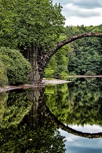 Превью обои мост, арка, деревья, река, отражение