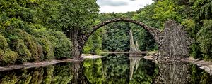 Превью обои мост, арка, деревья, река, отражение