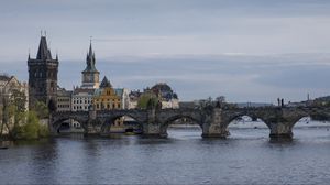 Превью обои мост, башня, здания, архитектура, река