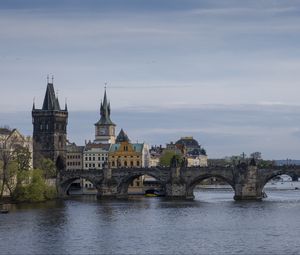 Превью обои мост, башня, здания, архитектура, река