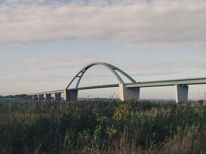 Превью обои мост, берег, река, тростник, кусты