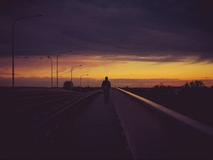 Превью обои мост, человек, ночь, одиночество