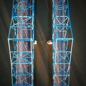 Превью обои мост, дорога, асфальт, архитектура, вид сверху