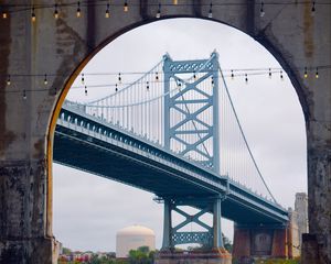 Превью обои мост, дорога, река, арка