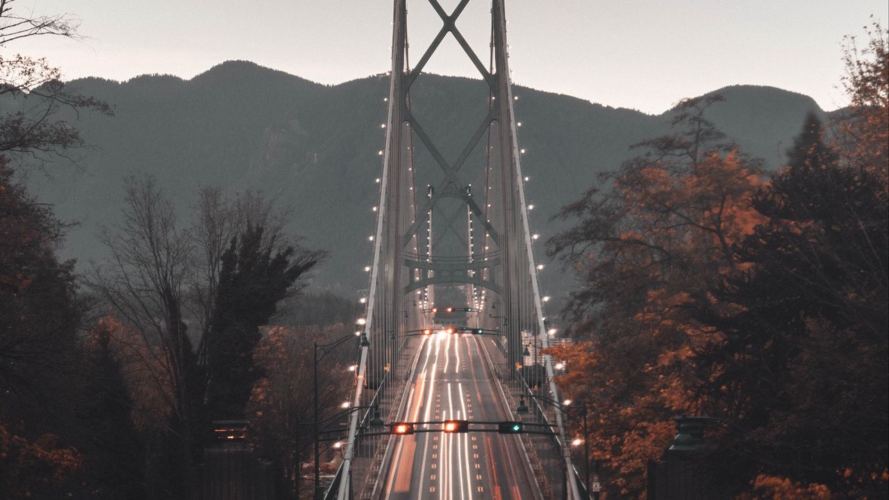Обои мост, дорога, вид сверху, горы, длинная выдержка