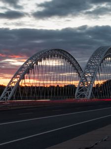 Превью обои мост, дорога, закат