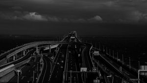 Превью обои мост, дорога, запутанный, чб, темный