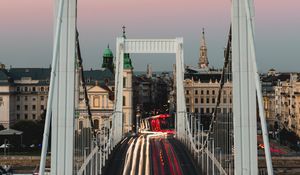 Превью обои мост, дорога, здания, длинная выдержка, архитектура
