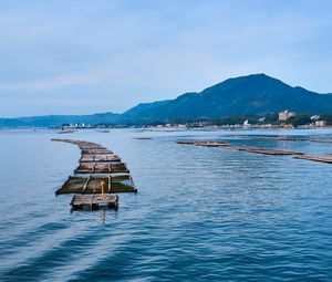 Превью обои мост, доски, море, горы