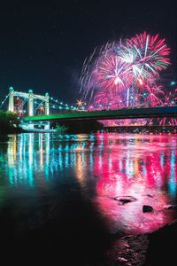 Превью обои мост, фейерверк, ночь, отражение, огни