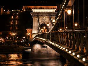 Превью обои мост, фонари, арка, архитектура, темный