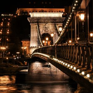 Превью обои мост, фонари, арка, архитектура, темный