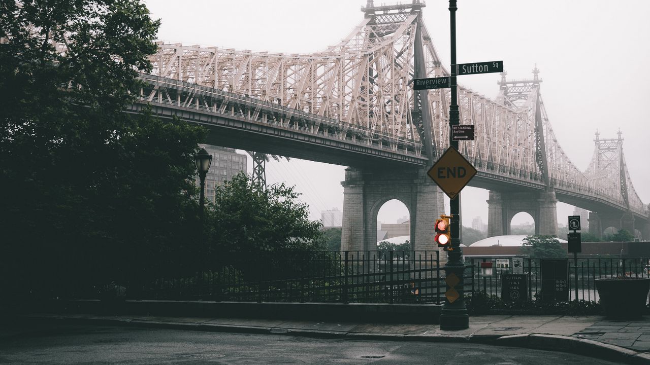 Обои мост, город, туман, нью-йорк, сша