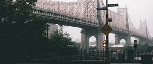 Превью обои мост, город, туман, нью-йорк, сша