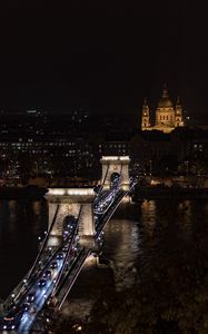 Превью обои мост, город, вид сверху, ночь, темный
