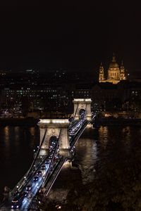 Превью обои мост, город, вид сверху, ночь, темный