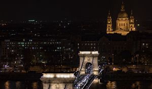 Превью обои мост, город, вид сверху, ночь, темный