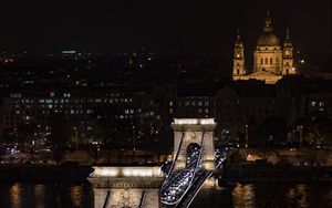 Превью обои мост, город, вид сверху, ночь, темный