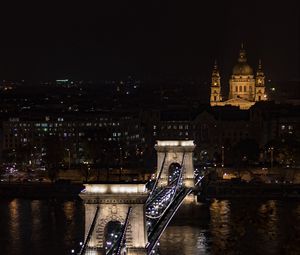 Превью обои мост, город, вид сверху, ночь, темный
