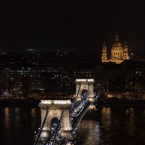 Превью обои мост, город, вид сверху, ночь, темный