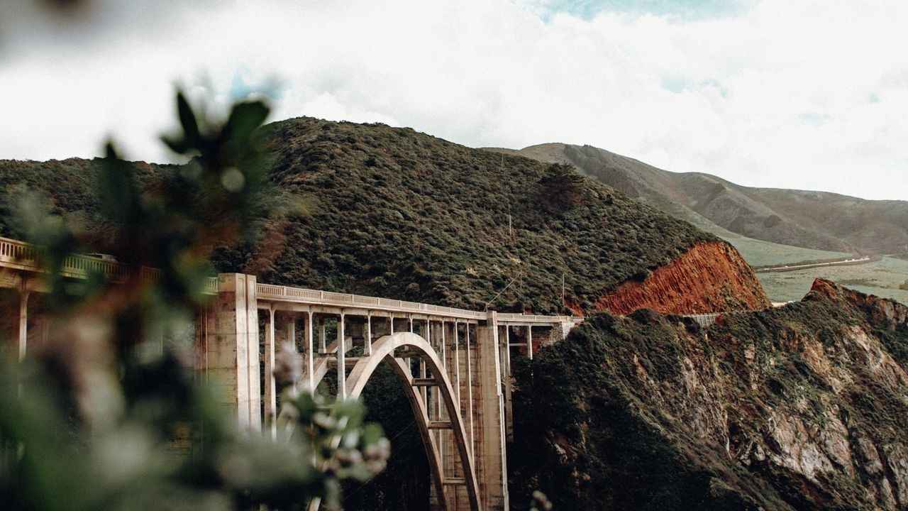 Обои мост, горы, холмы, природа, монтерей, калифорния