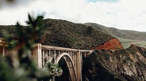 Превью обои мост, горы, холмы, природа, монтерей, калифорния