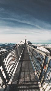 Превью обои мост, горы, снег, ле дьяблере, швейцария